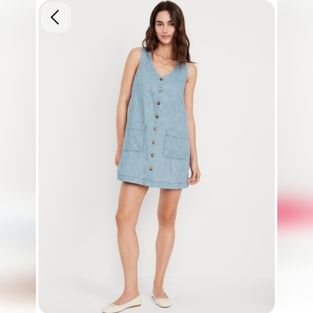 Old Navy Light Blue Denim Button-Front Mini Dress with Pockets Large